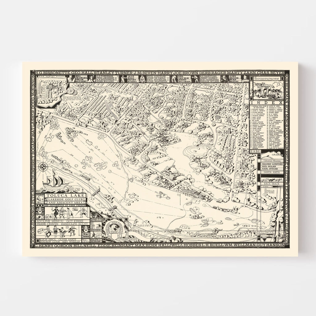 Vintage Map of Toluca Lake Lakeside Golf Club, 1936