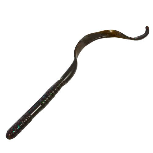 Ribbon Tail Worm 10" - Green Pumpkin w/ Junebug Laminate