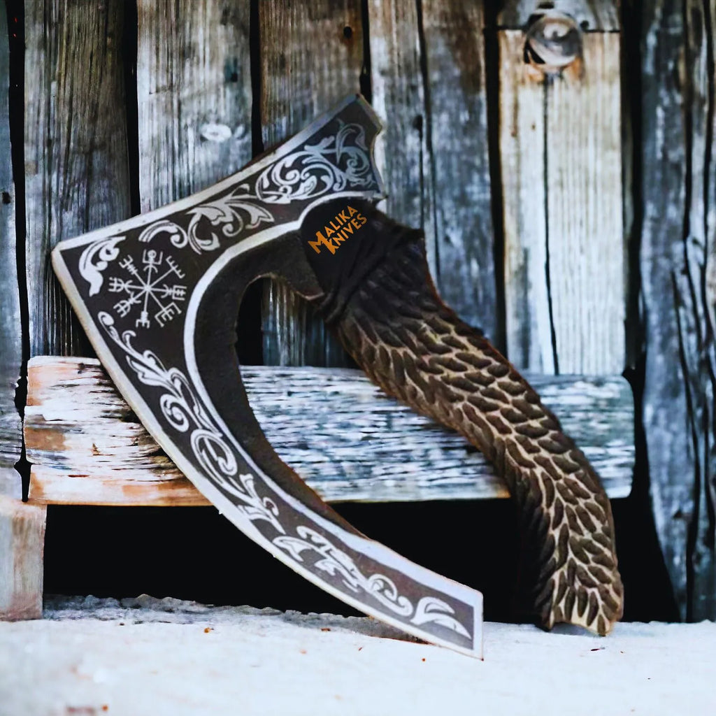 Vegvisir Viking Pizza Cutter Axe-Handforged Axe with Leather Sheath-1301