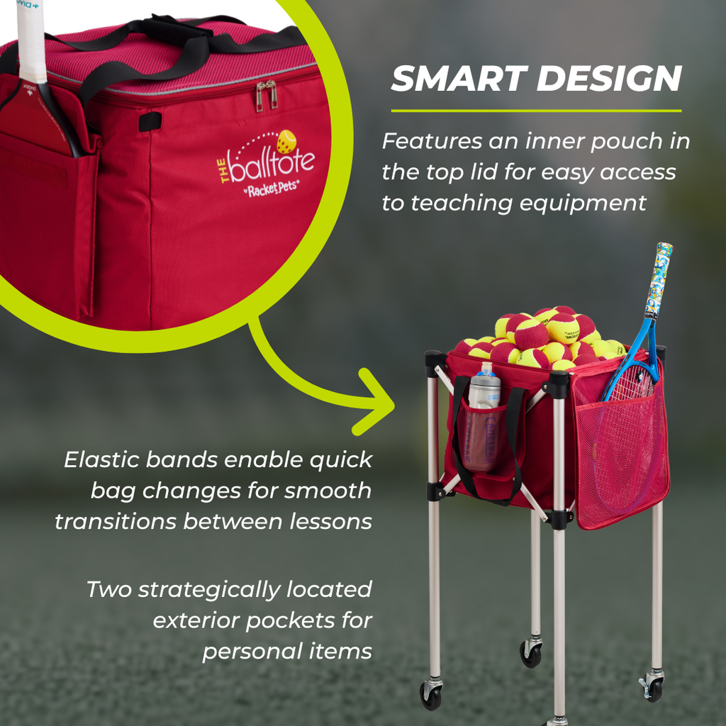 Ball Tote - Red Replacement Bag for Tennis and Pickleball Pro Teaching Cart