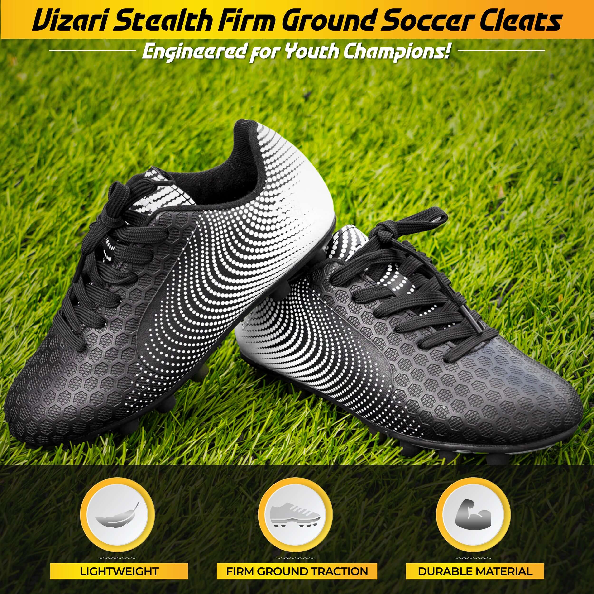 Vizari Youth Stealth Firm Ground Soccer Shoes – Black/White