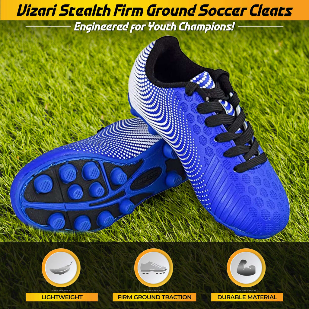 Vizari Stealth Kids Firm Ground Soccer Cleats – Blue/White