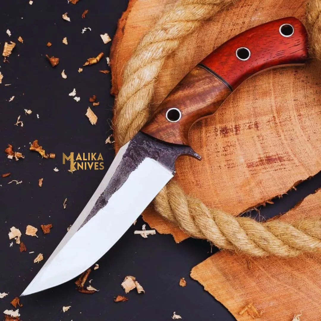 D2 Hunting Knife with Rose Pakka Wood Handle