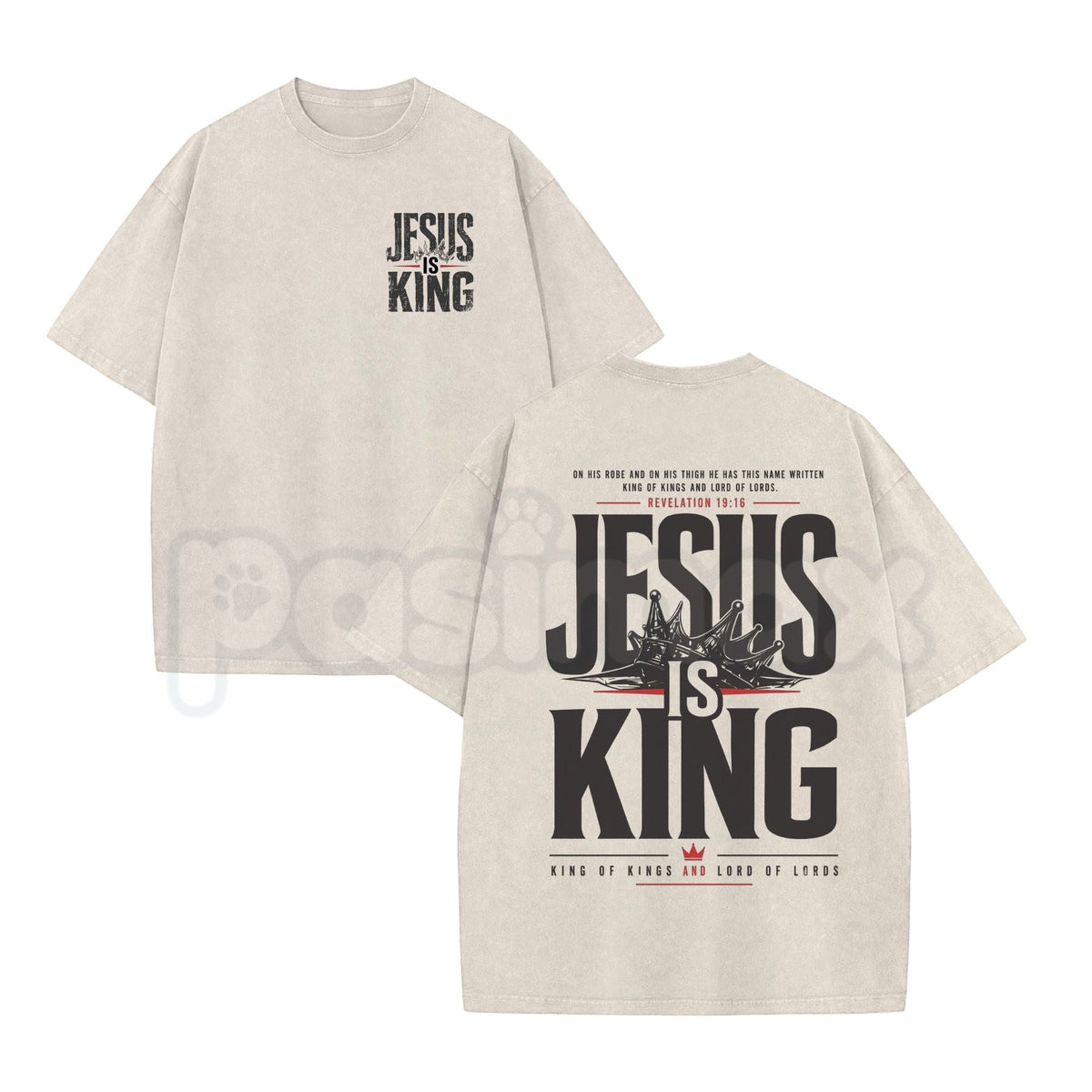 Jesus Is King Christian Washed Shirt – Retro Faith Graphic Tee, Vintage Mineral Wash Lightweight Cotton Unisex Worship Streetwear Top