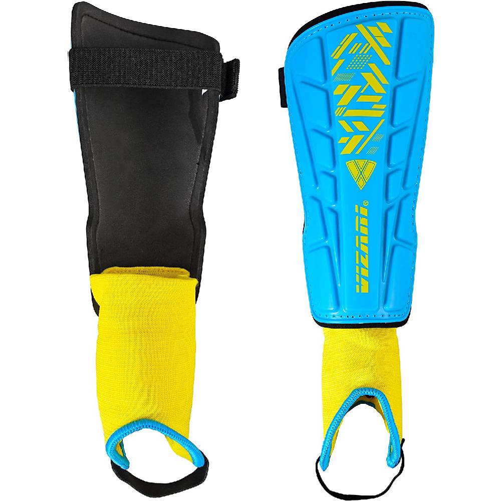 Malaga Soccer Shin Guard with Adjustable Straps-Sky/Yellow