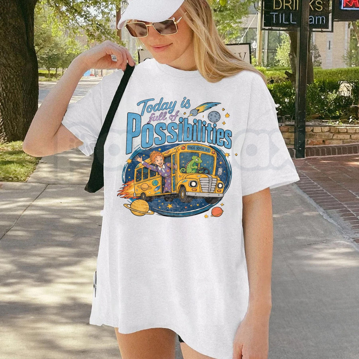 Magic School Bus Miss Frizzle Inspired 90's Vintage Graphic T-Shirt – Nostalgic Teacher Cartoon Tee