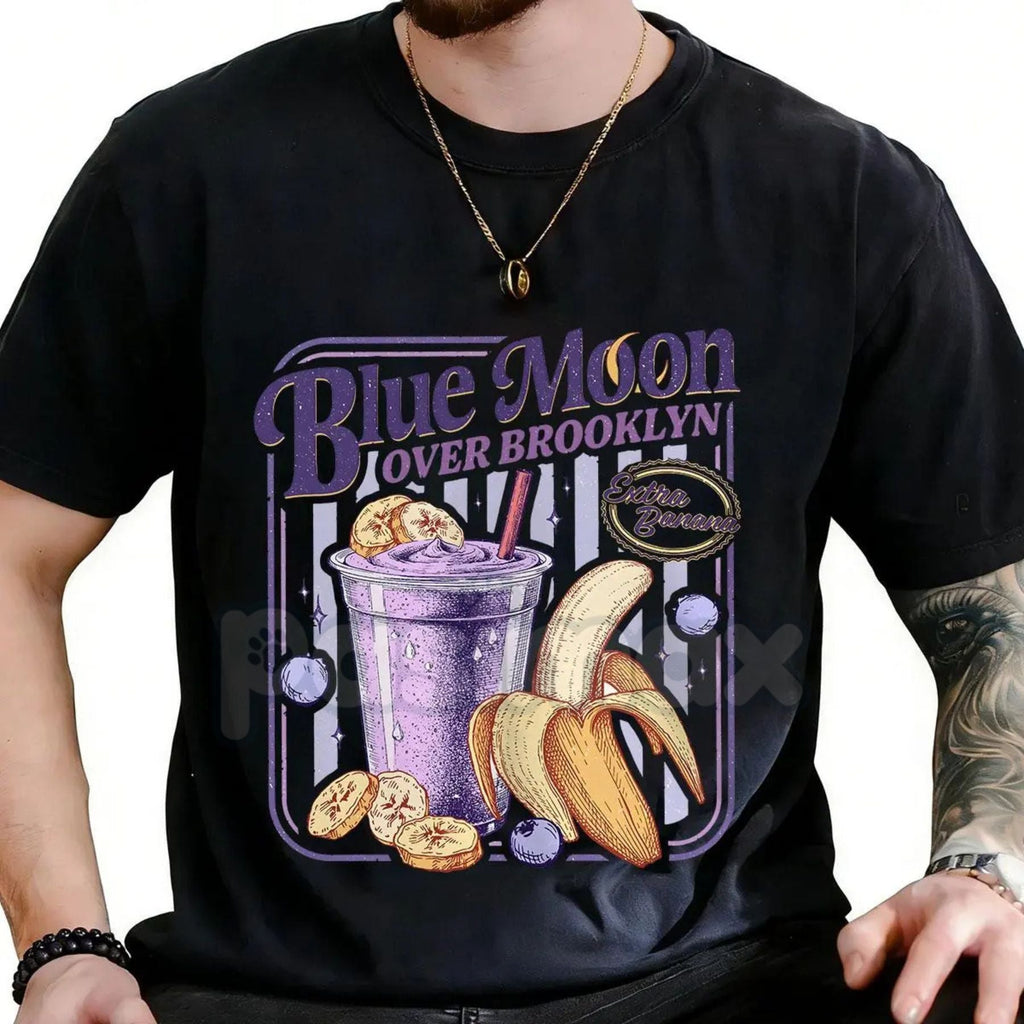 Parody Blue Moon Over Brooklyn T-Shirt - Extra Banana Smoothie Graphic Tee, Heated Rivalry Fan Merch, Shane and Ilya Hockey Romance Shirt, Ironic Brooklyn Sports Bar Apparel