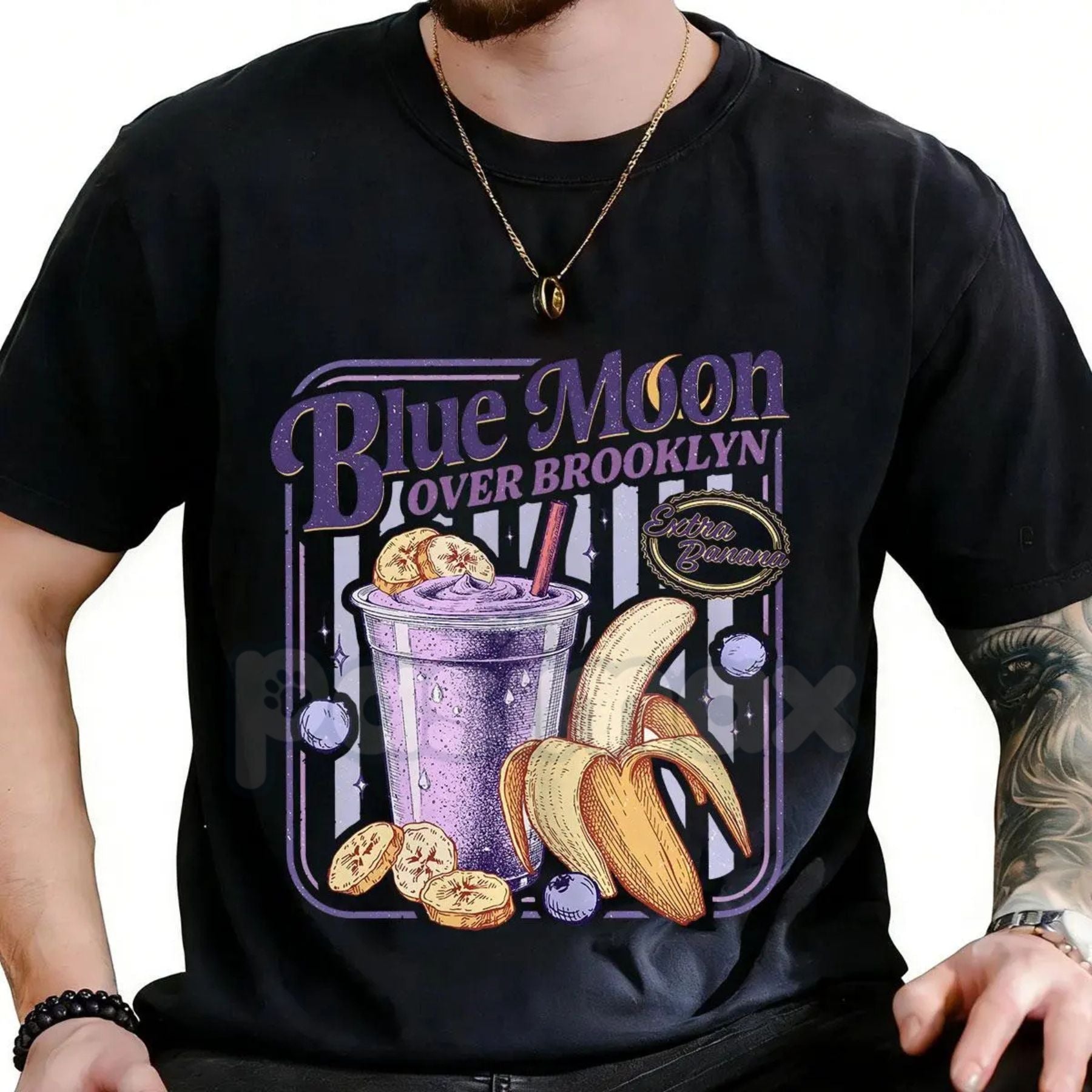 Parody Blue Moon Over Brooklyn T-Shirt - Extra Banana Smoothie Graphic Tee, Heated Rivalry Fan Merch, Shane and Ilya Hockey Romance Shirt, Ironic Brooklyn Sports Bar Apparel