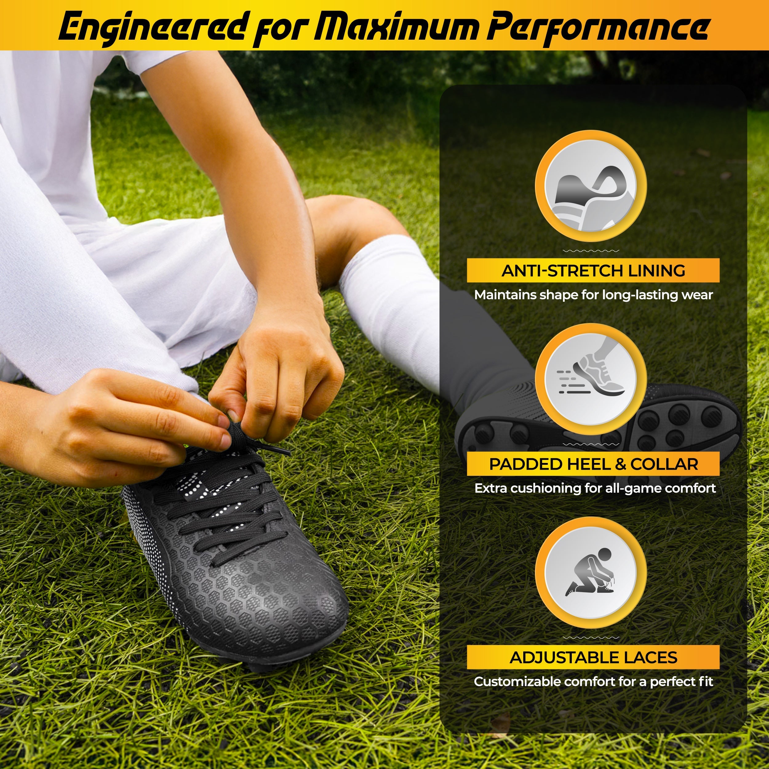Vizari Youth Stealth Firm Ground Soccer Shoes – Black/White