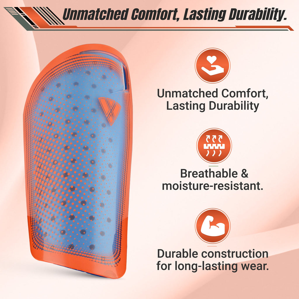 Atletico Soccer Shin Guard with Compression Pocket Sleeve - Orange/Blue