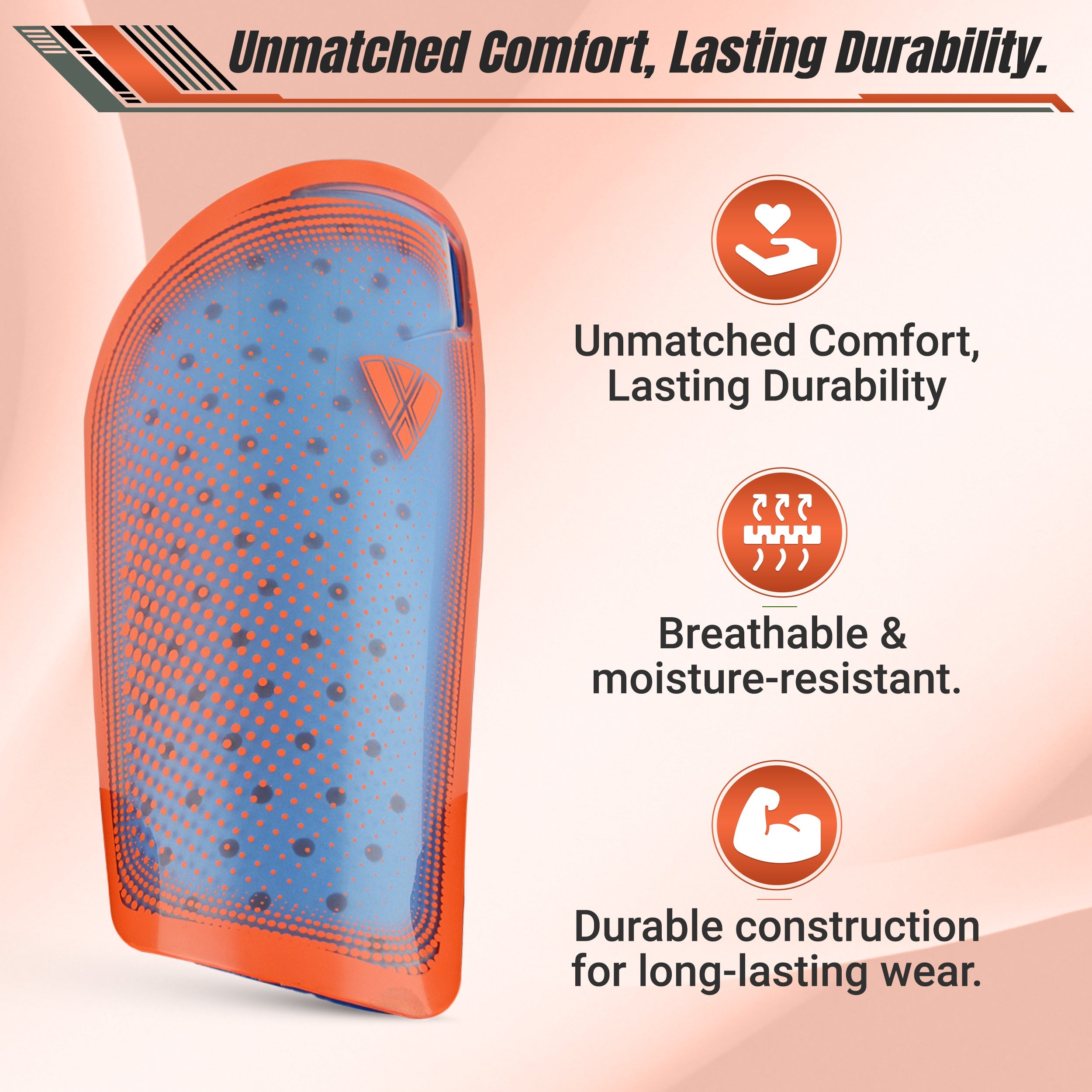 Atletico Soccer Shin Guard with Compression Pocket Sleeve - Orange/Blue