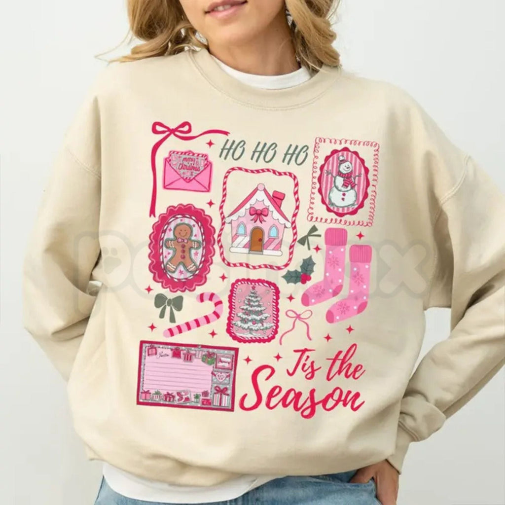 Pink Tis The Season Christmas Sweatshirt | Coquette Holiday Graphic Crewneck