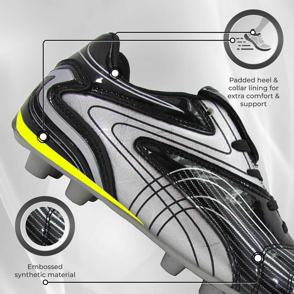 Vizari Youth Striker Firm Ground Soccer Shoes – Black/Silver