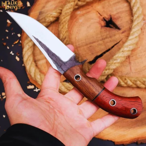 D2 Hunting Knife with Rose Pakka Wood Handle