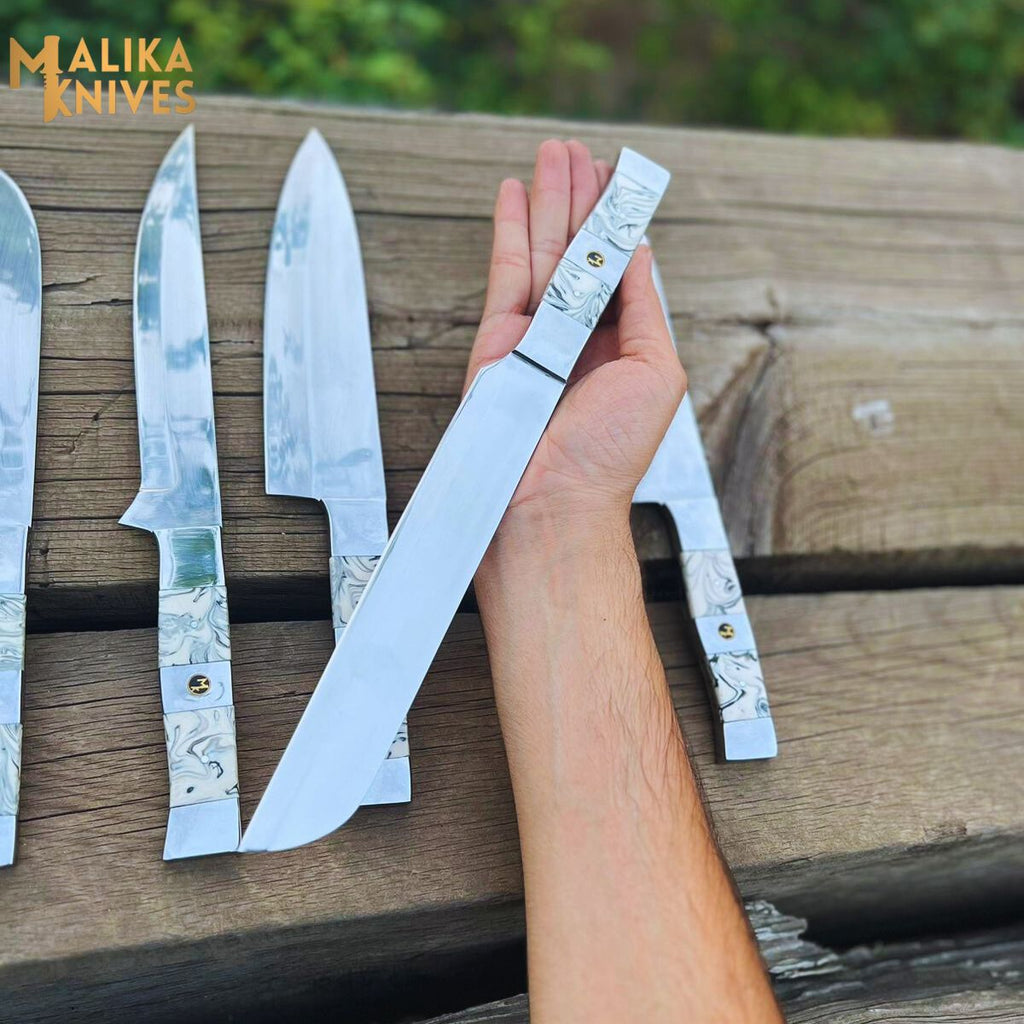 Malika Ultimate Kitchen Knife Set: Premium Black & white Collection with Custom Leather Carrying Case -0205