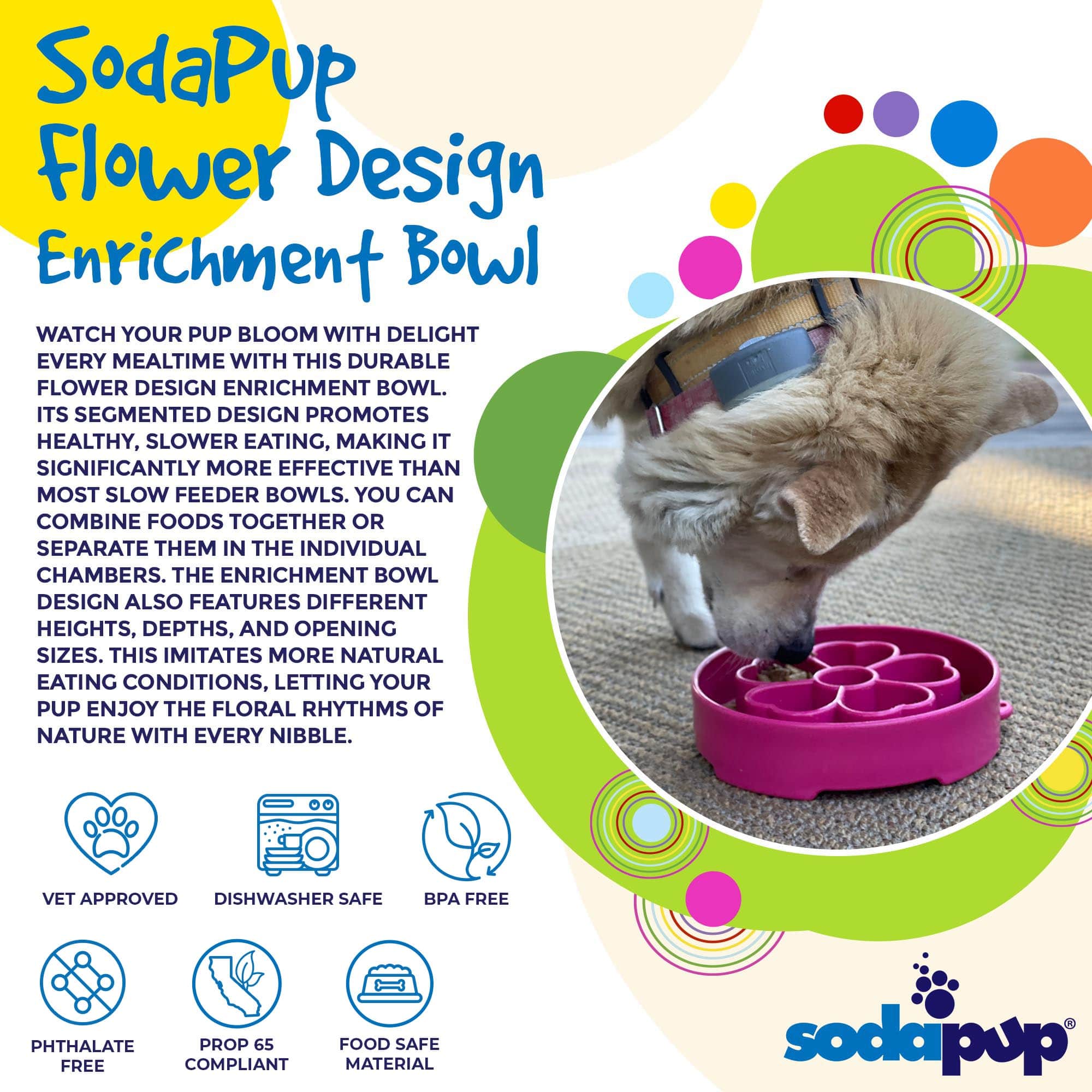 Flower eBowl Deep Slow Feeder Dog Bowl for Enrichment | USA Made