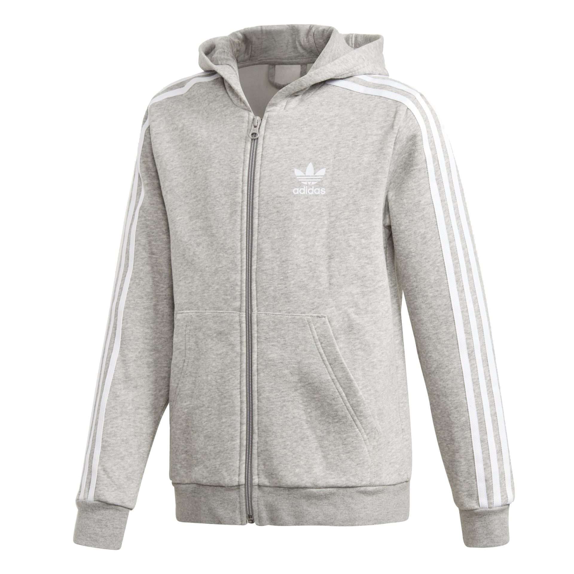 adidas Originals Youth Boys Trefoil Full-Zip Hoodie - MEDIUM GREY / HEATHER WHITE