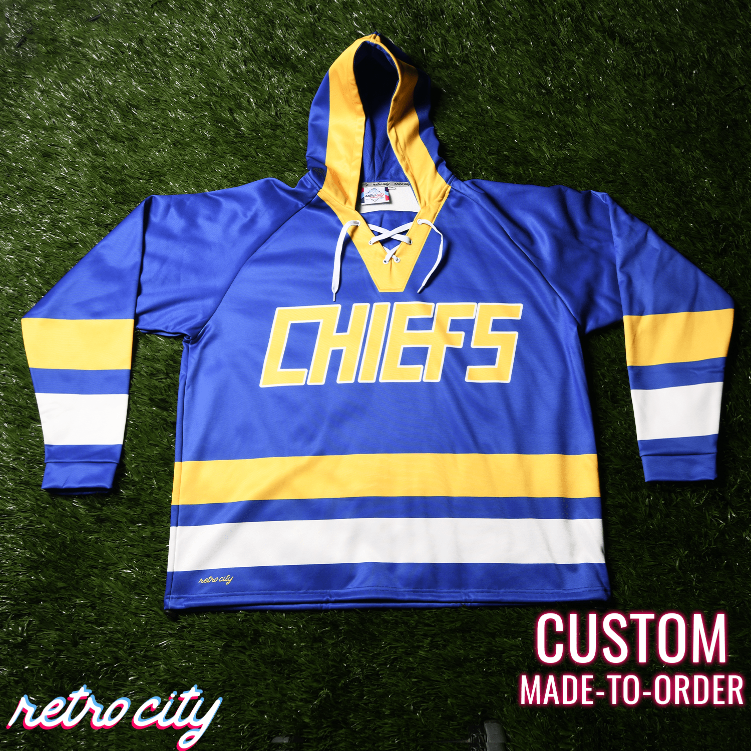 Charlestown Chiefs Slap Shot Custom Lace-Up Hockey Hoodie Sweater
