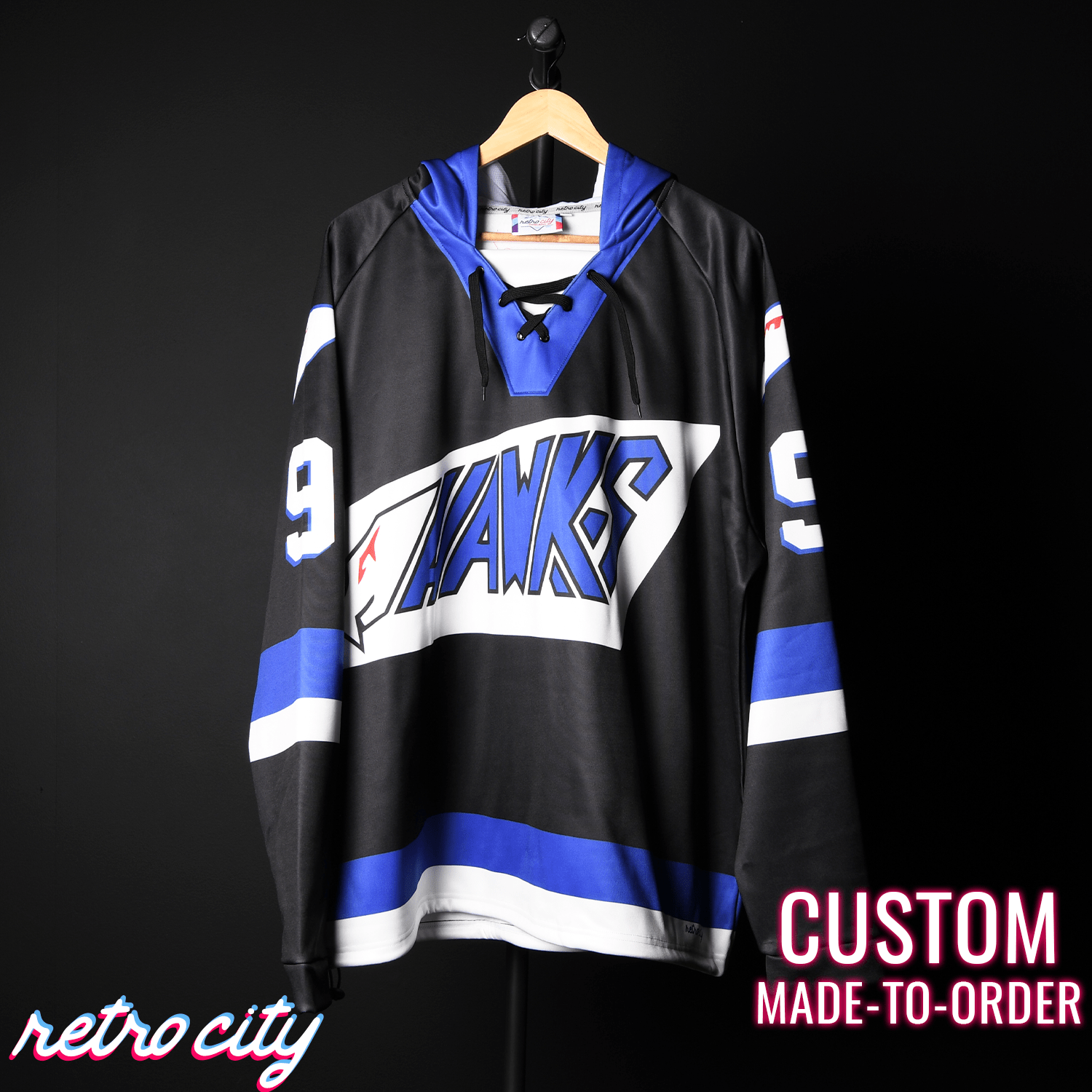 Hawks The Mighty Ducks Custom Lace-Up Hockey Hoodie Sweater