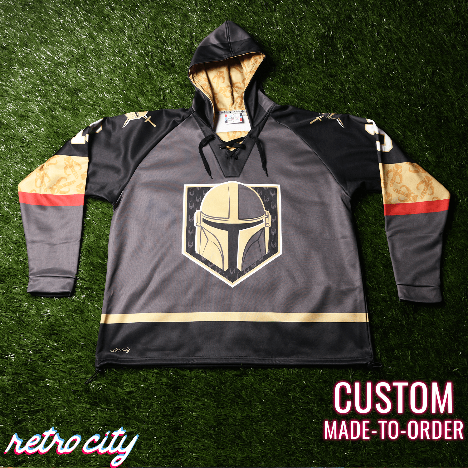 Mando Bounty Hunter Custom Lace-Up Hockey Hoodie Sweater