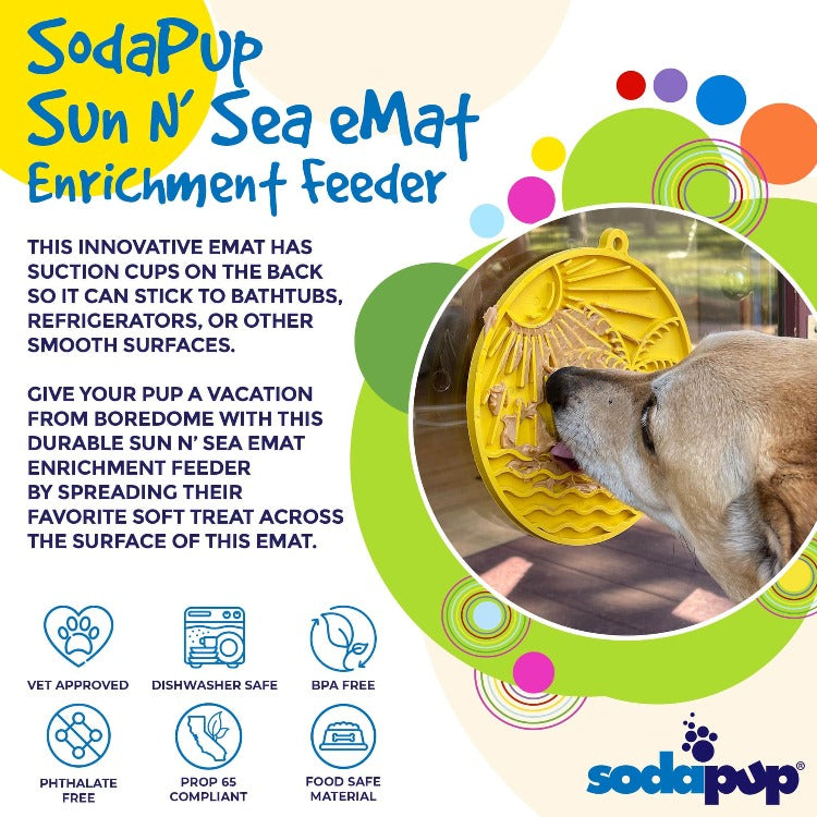 Sun n' Sea eMat - Enrichment Lick Mat For Dogs and Cats - With Suction Cups - Beach Design | USA Made