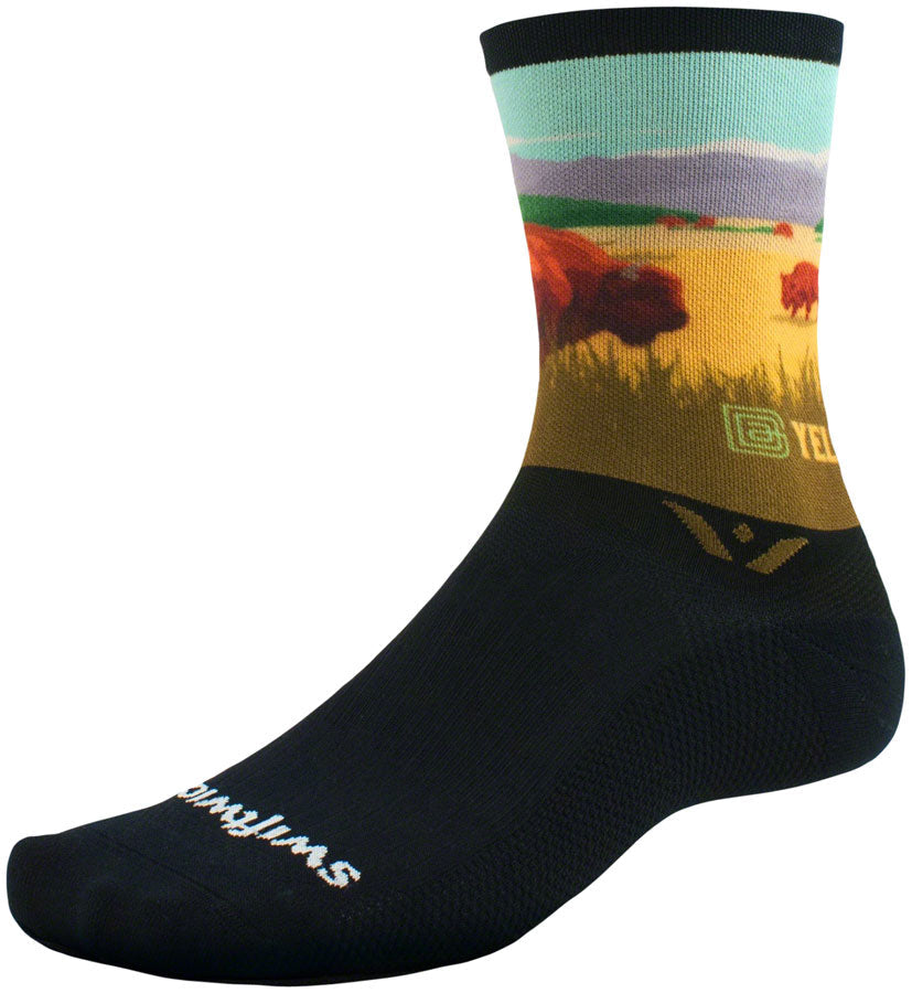 Swiftwick Vision Impression National Park Crew Socks - 6" YLWstAnkle Bison Large