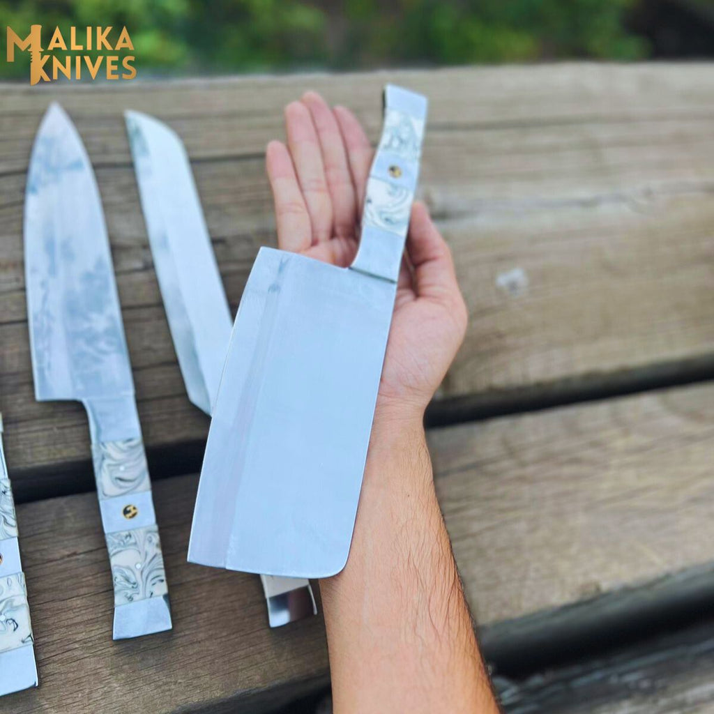 Malika Ultimate Kitchen Knife Set: Premium Black & white Collection with Custom Leather Carrying Case -0205