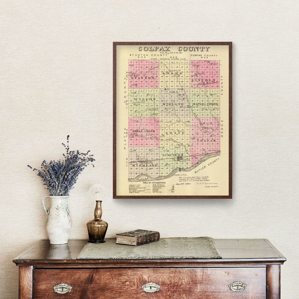 Vintage Map of Golfax County, Nebraska 1885