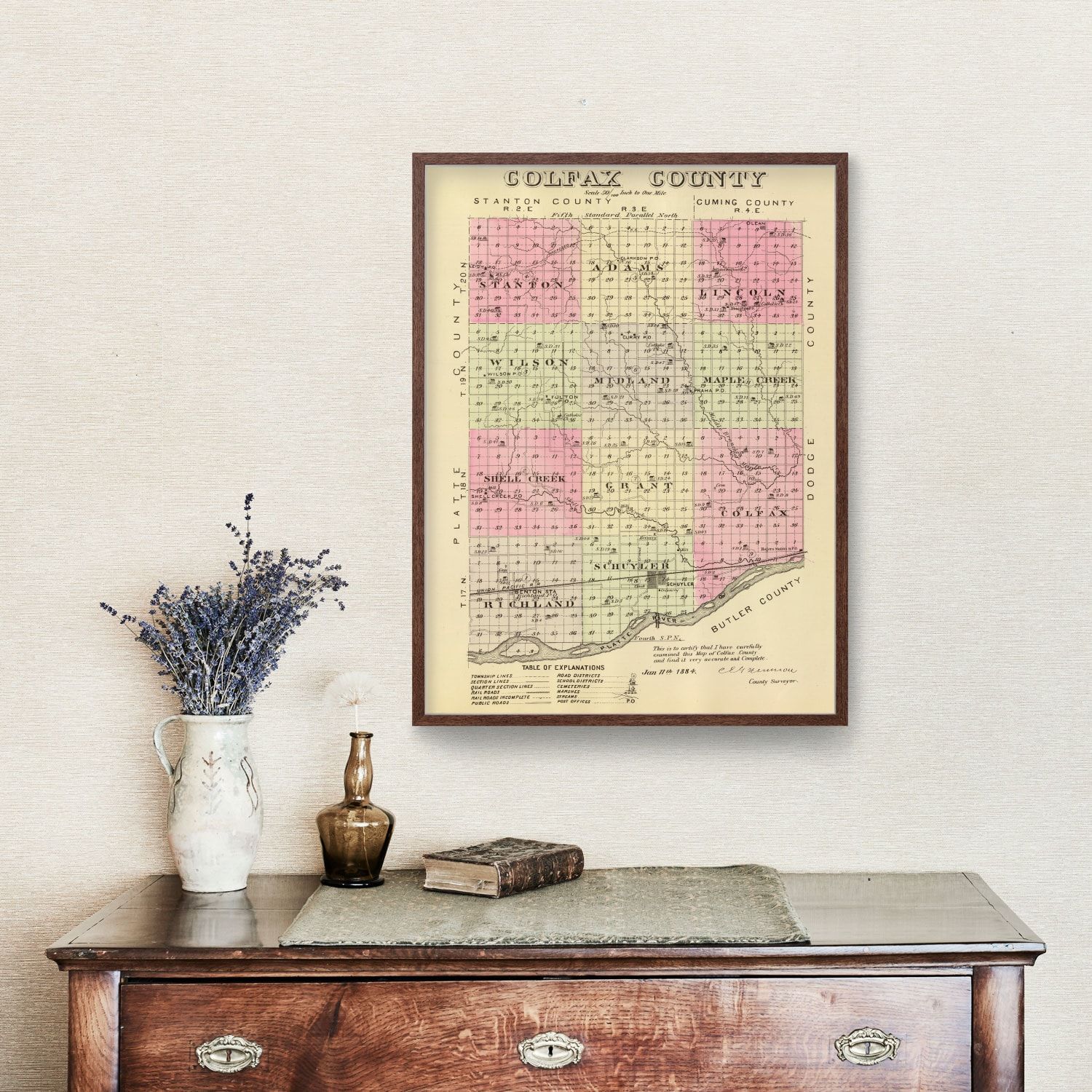 Vintage Map of Golfax County, Nebraska 1885