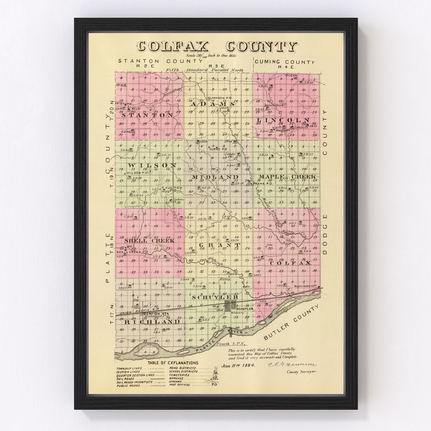 Vintage Map of Golfax County, Nebraska 1885
