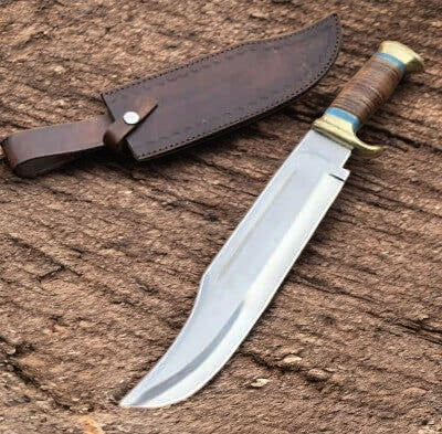 17" Handmade Bowie Knife – Carbon Steel Blade, Wood Handle
