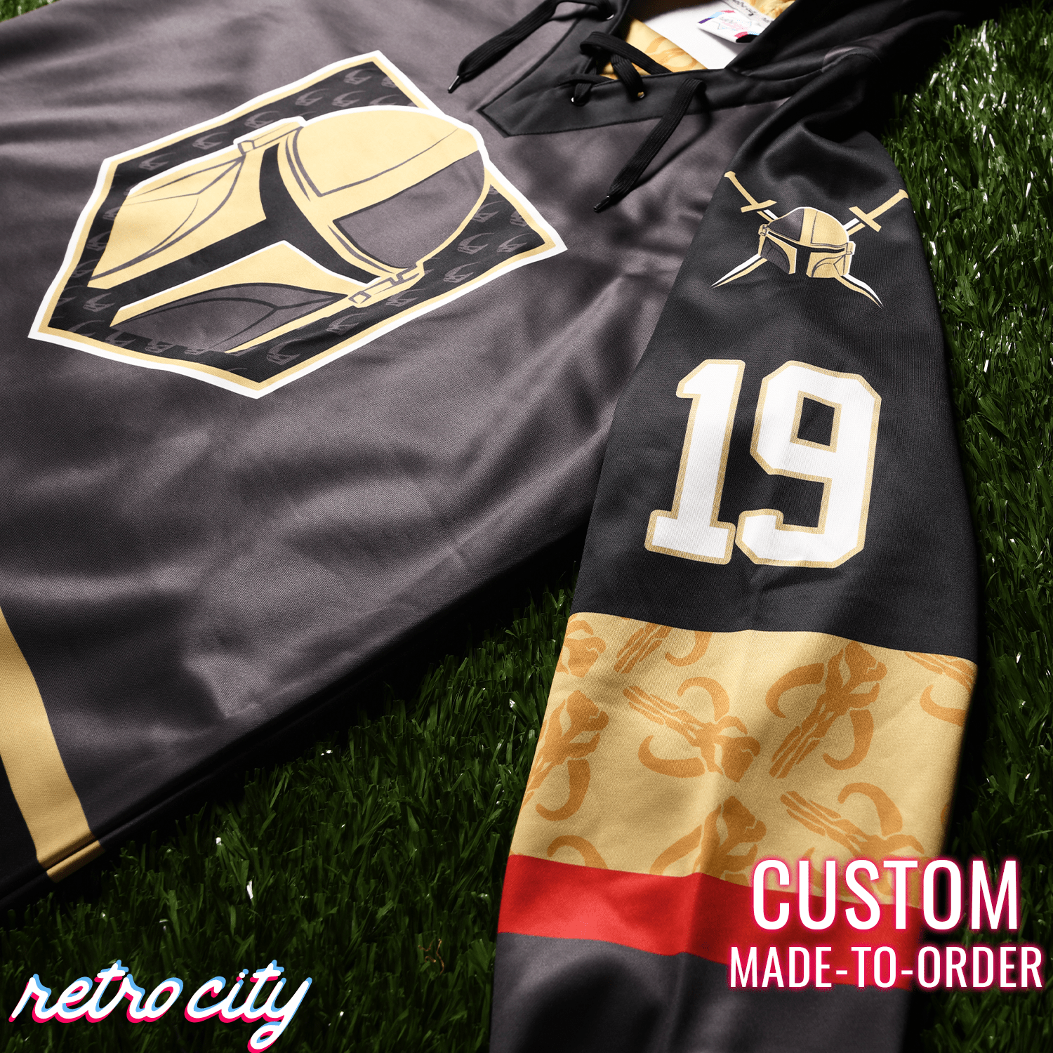 Mando Bounty Hunter Custom Lace-Up Hockey Hoodie Sweater