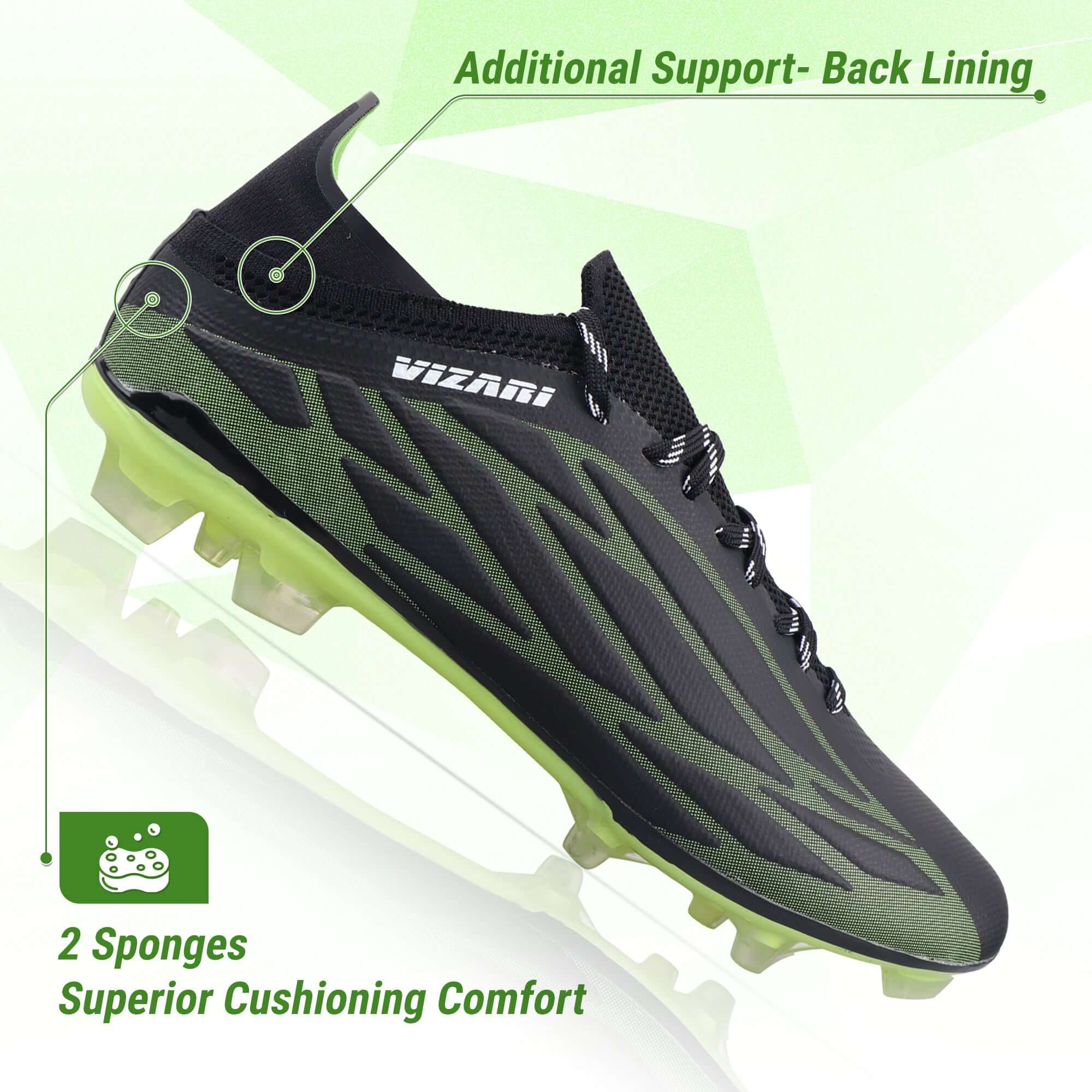 Provo Adult Firm Ground Soccer Cleats - Black/Lime