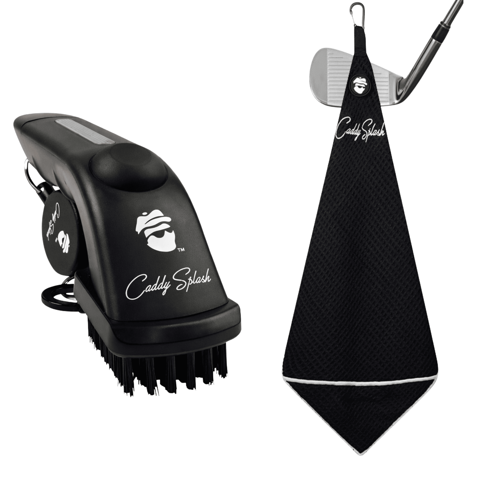 Golf Pocket Mag Towel - Black & Golf Club Water Brush Pro Bundle