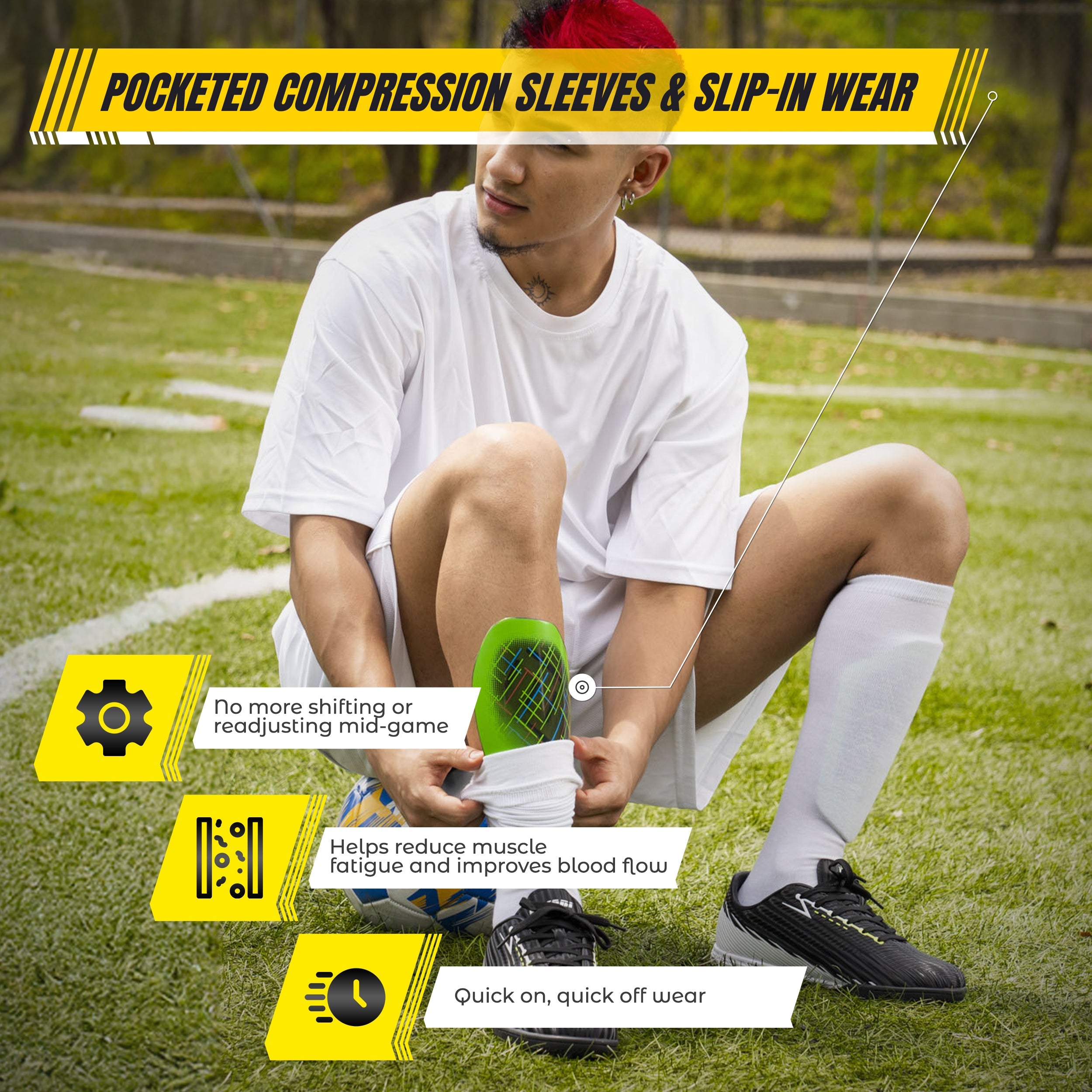 Soquel Soccer Slip in Shin Guard with Pocketed Sleeve-Green/Black