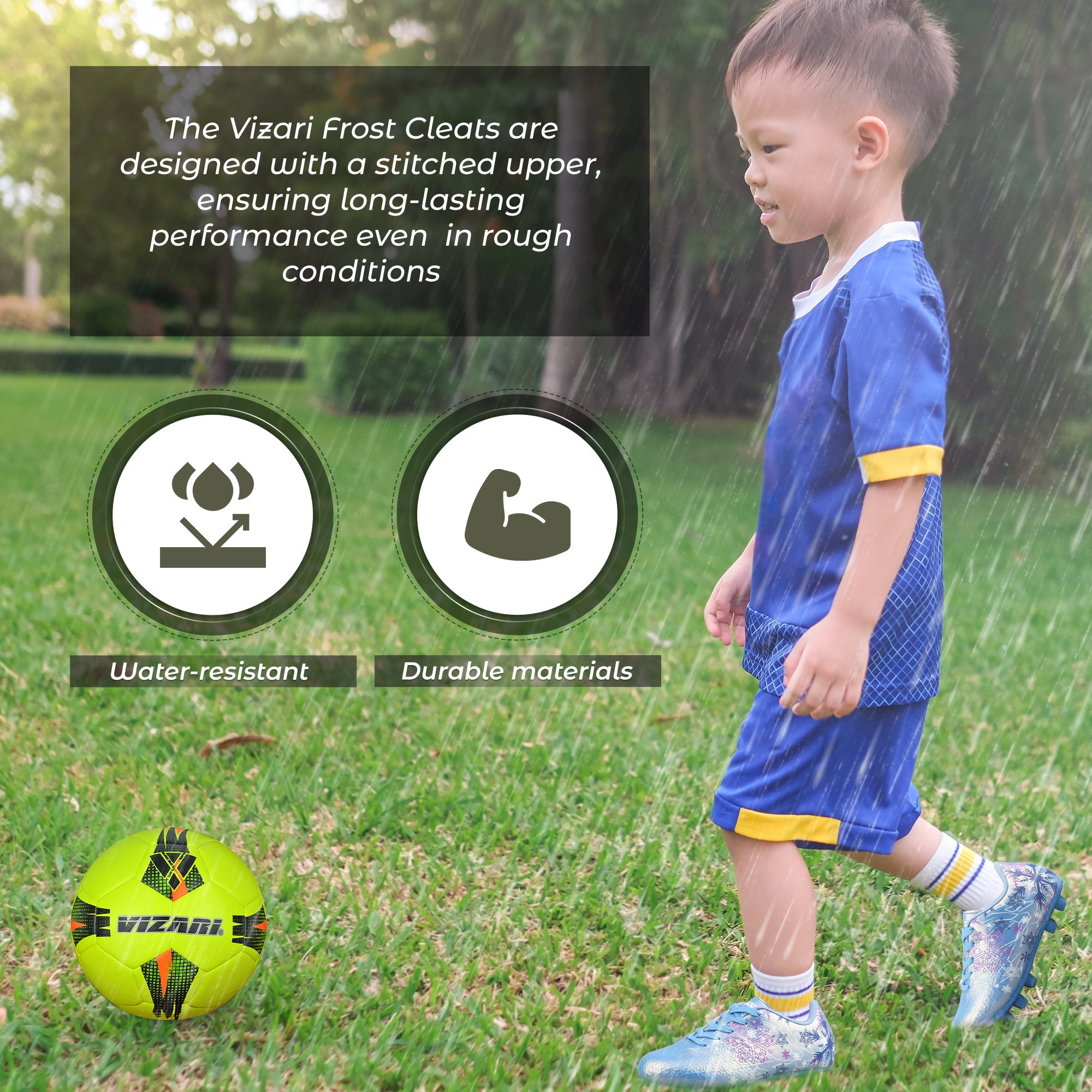 Vizari Sports Frost 3 Youth Firm Ground Soccer Cleats for Natural Grass and Outdoor Play- Blue