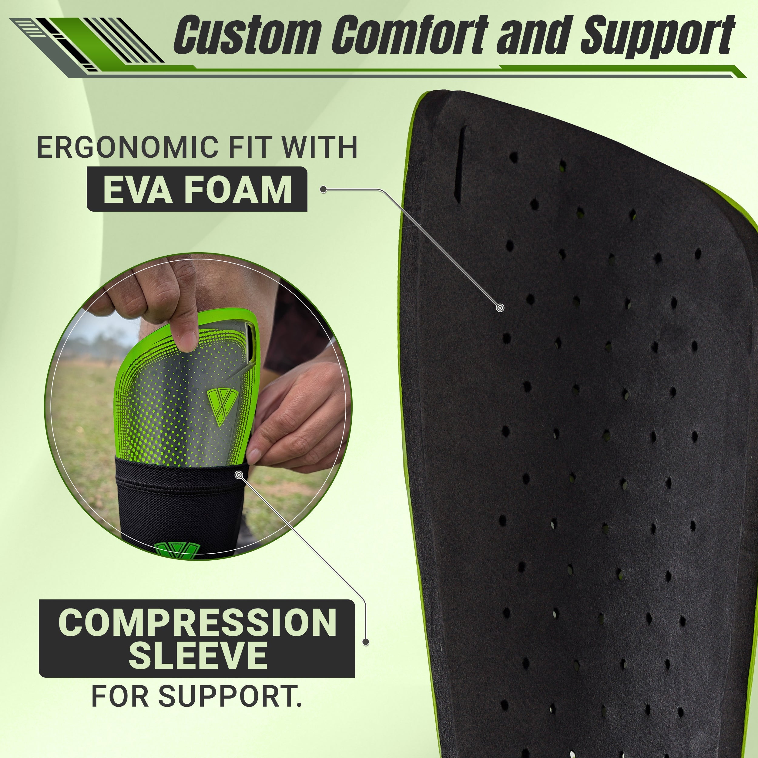 Atletico Soccer Shin Guard with Compression Pocket Sleeve - Green/Grey