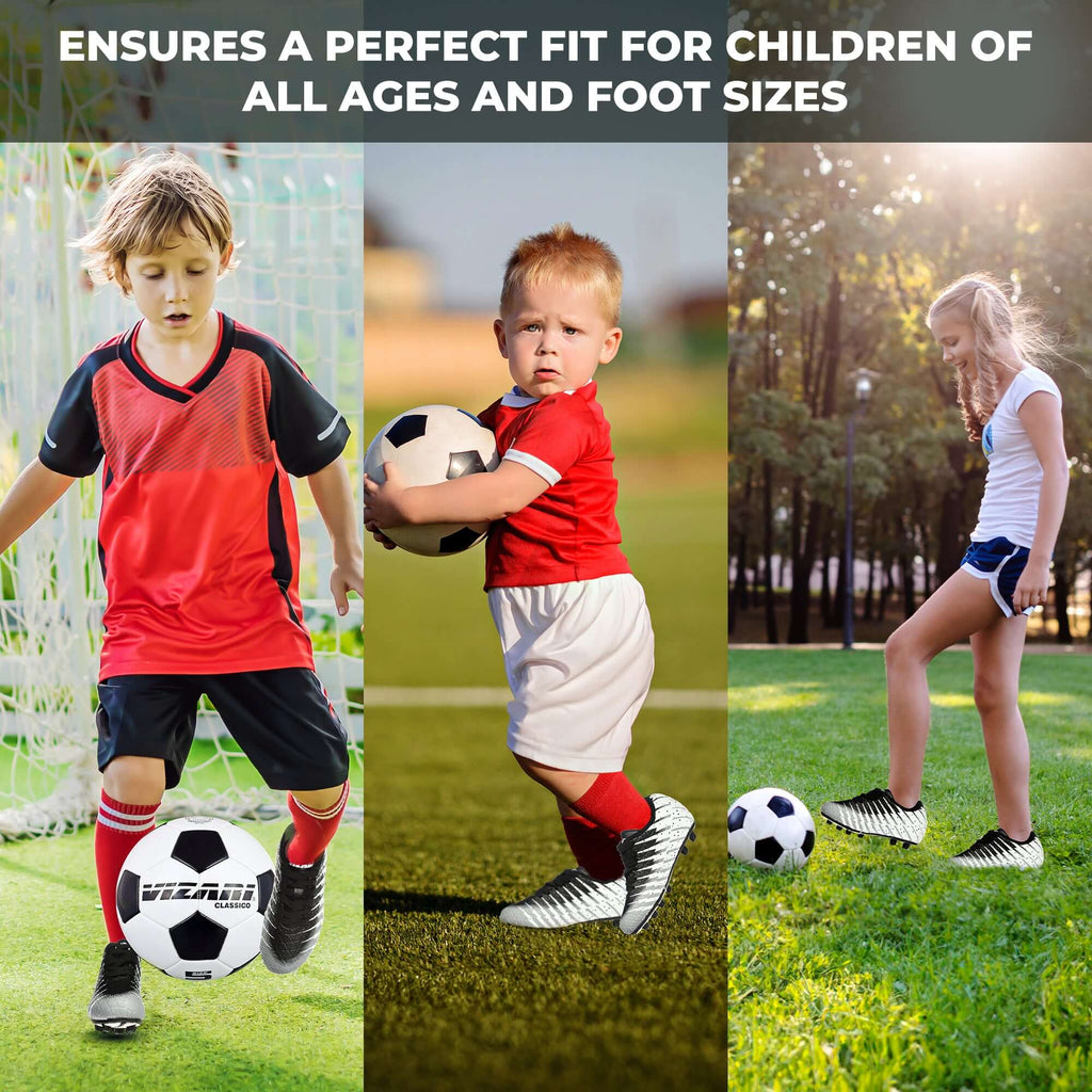 Vizari Sports Kids Firm Ground Soccer Cleats Black/White/Silver