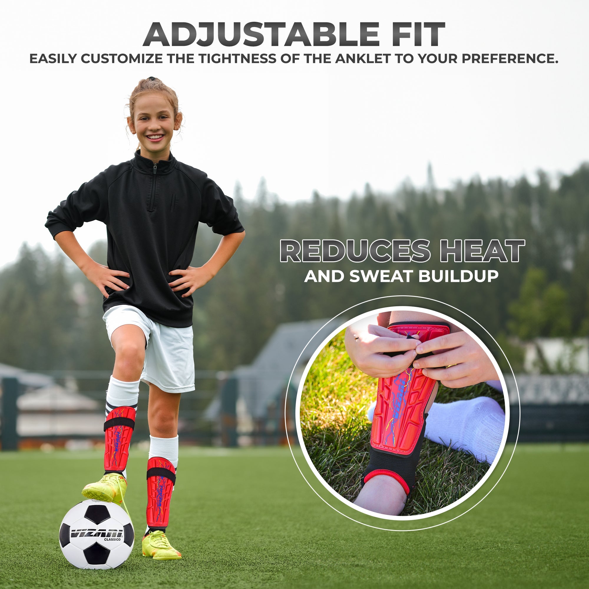 Zodiac Soccer Shin Guard with Detachable Ankle Protection-Red