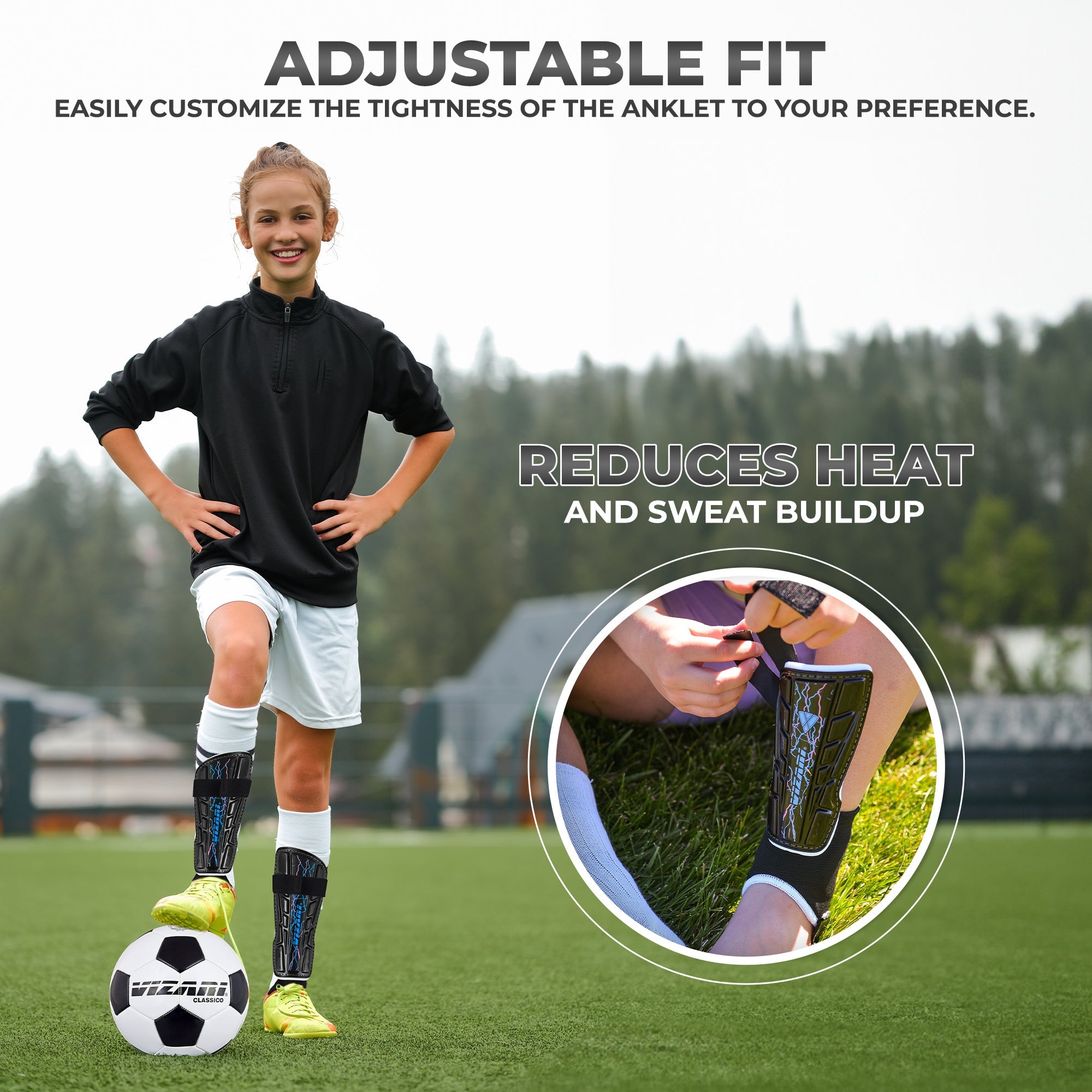 Zodiac Soccer Shin Guard with Detachable Ankle Protection-Black