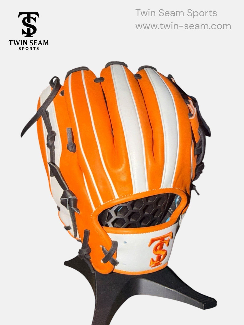 Twin Seam Sports 11.5” Japanese Kip Baseball Glove RHT H-Web Orange White
