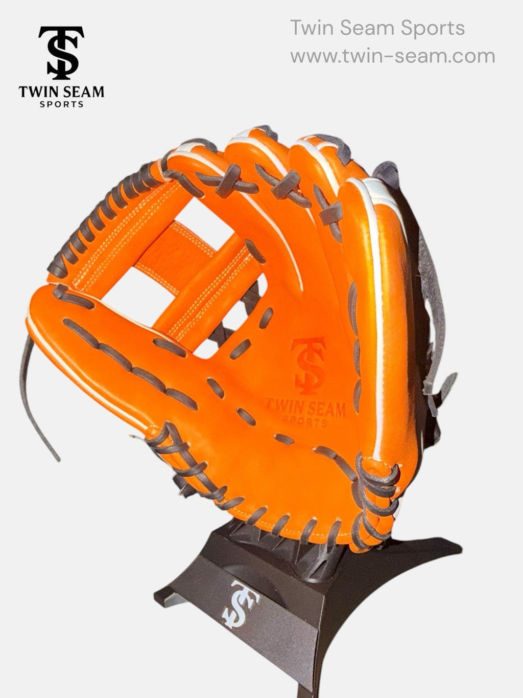 Twin Seam Sports 11.5” Japanese Kip Baseball Glove RHT H-Web Orange White
