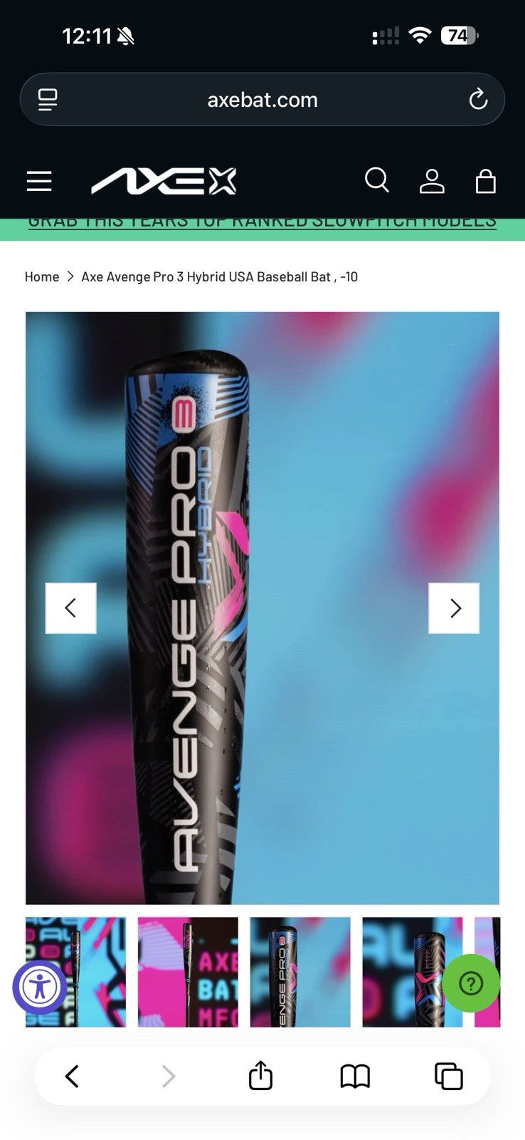 Axe Avenge Pro Hybrid (-10) USA Baseball Bat 28”/18oz – Brand New!