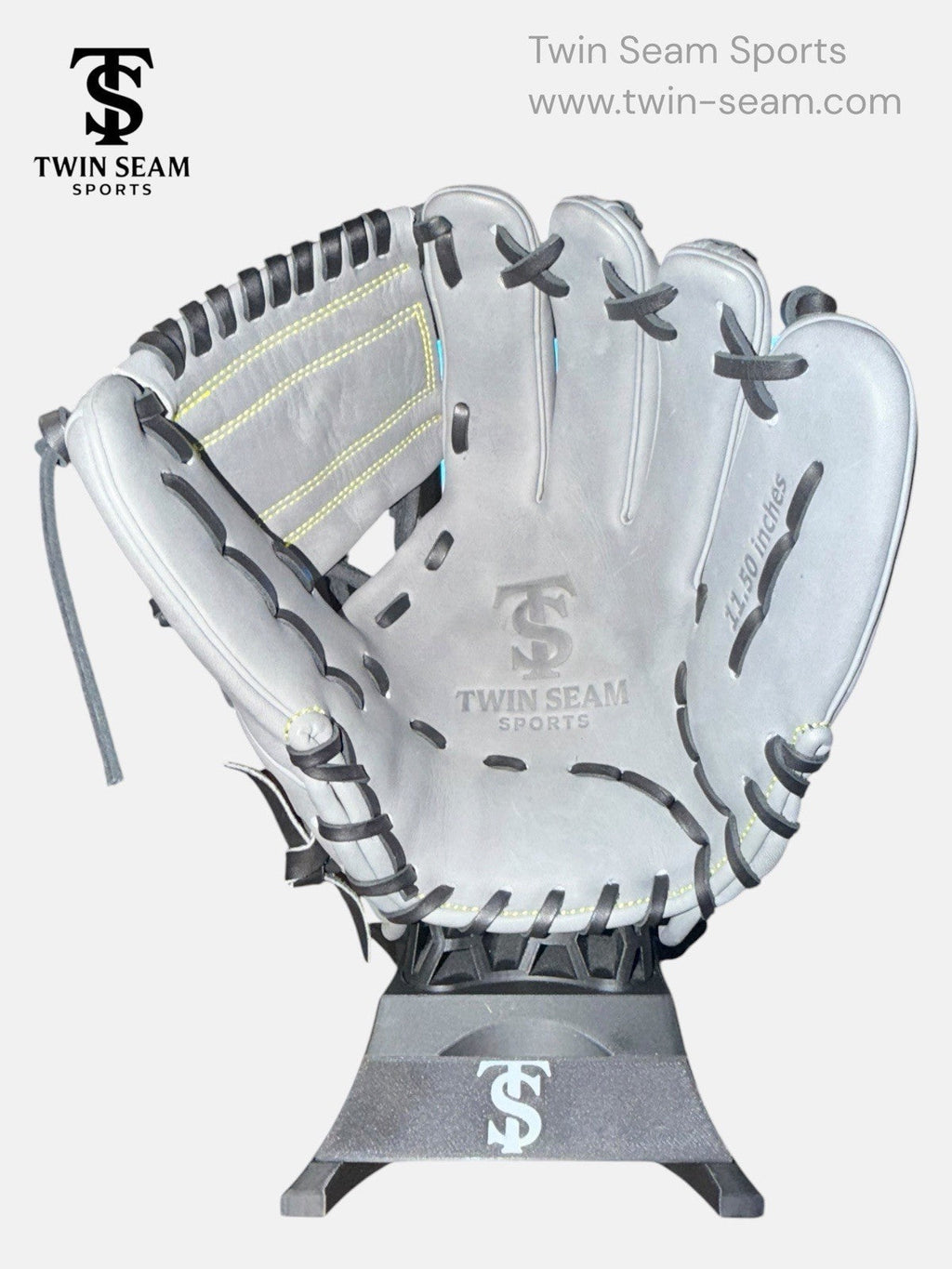 Twin Seam Sports 11.5” Kip Leather Baseball Glove RHT Gray Black Closed Web New