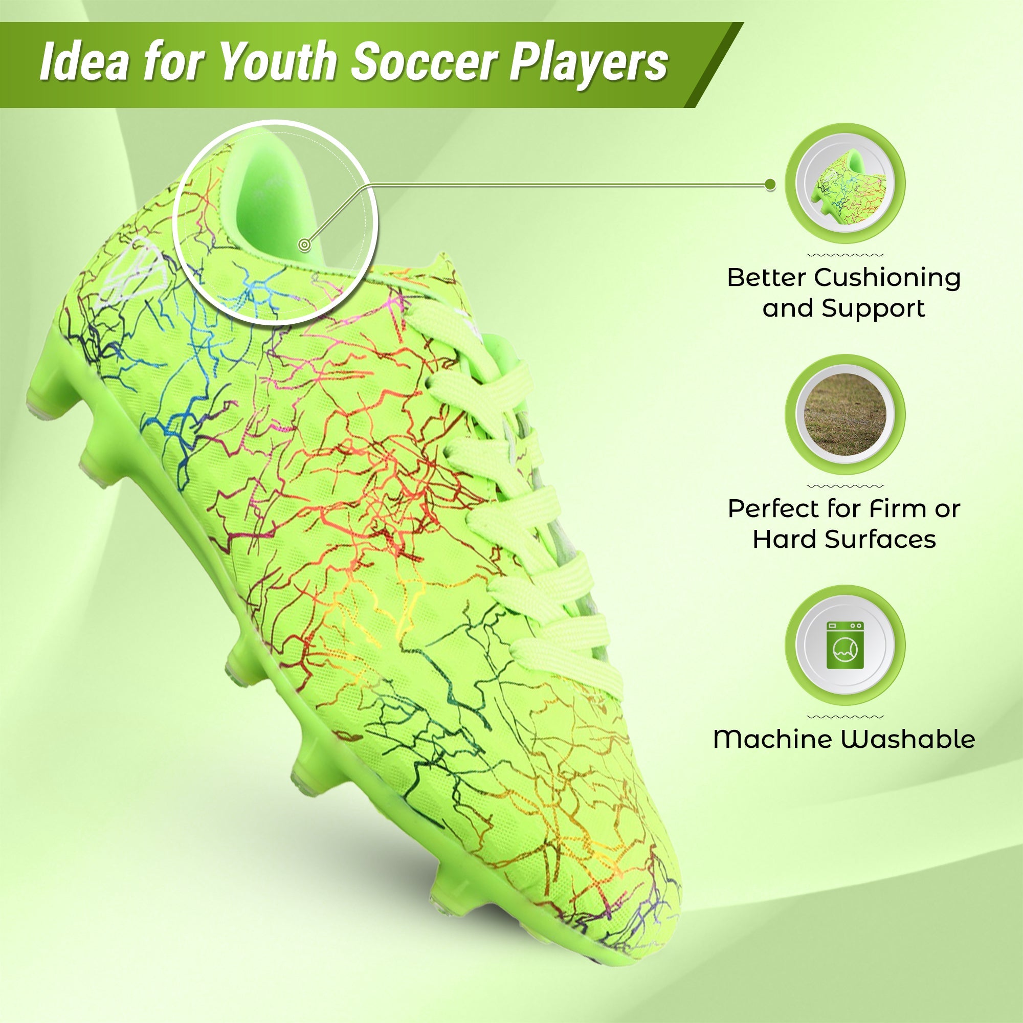 Zodiac JR. Firm Ground Soccer Shoes-Green