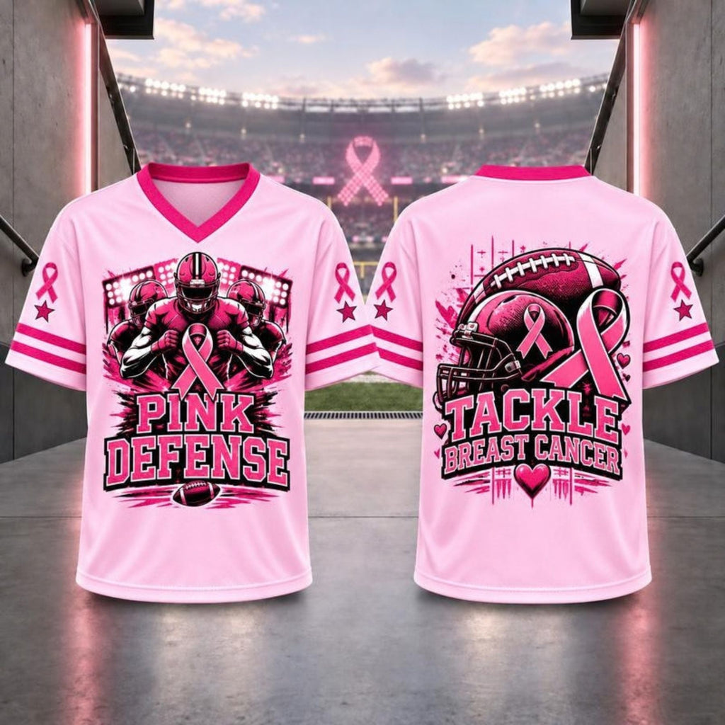 Pink Ribbon Breast Cancer Awareness V-Neck Football T-Shirt – Hope & Support Athletic Graphic Tee