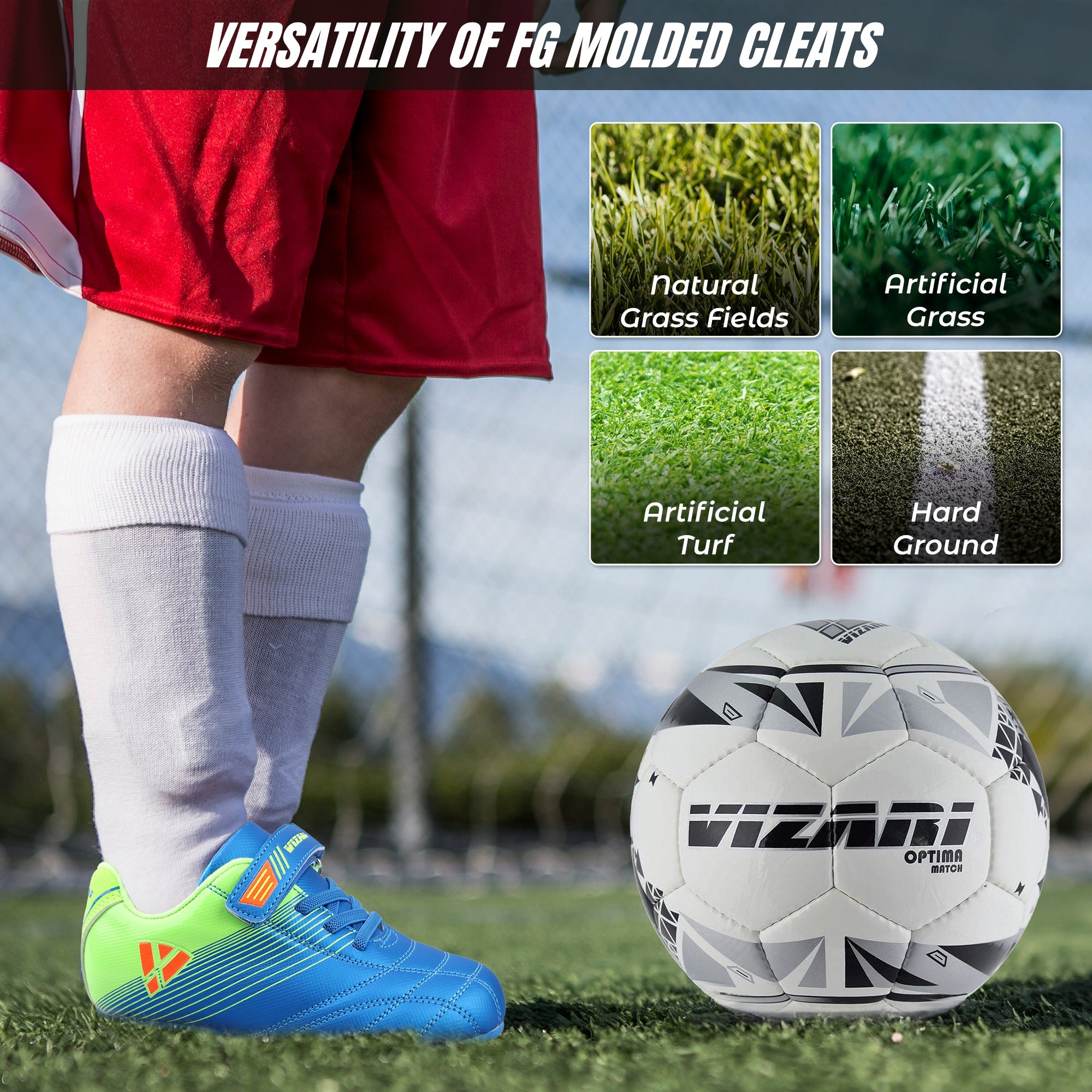 Loma Velcro Firm Ground Soccer Cleats - Blue/Green