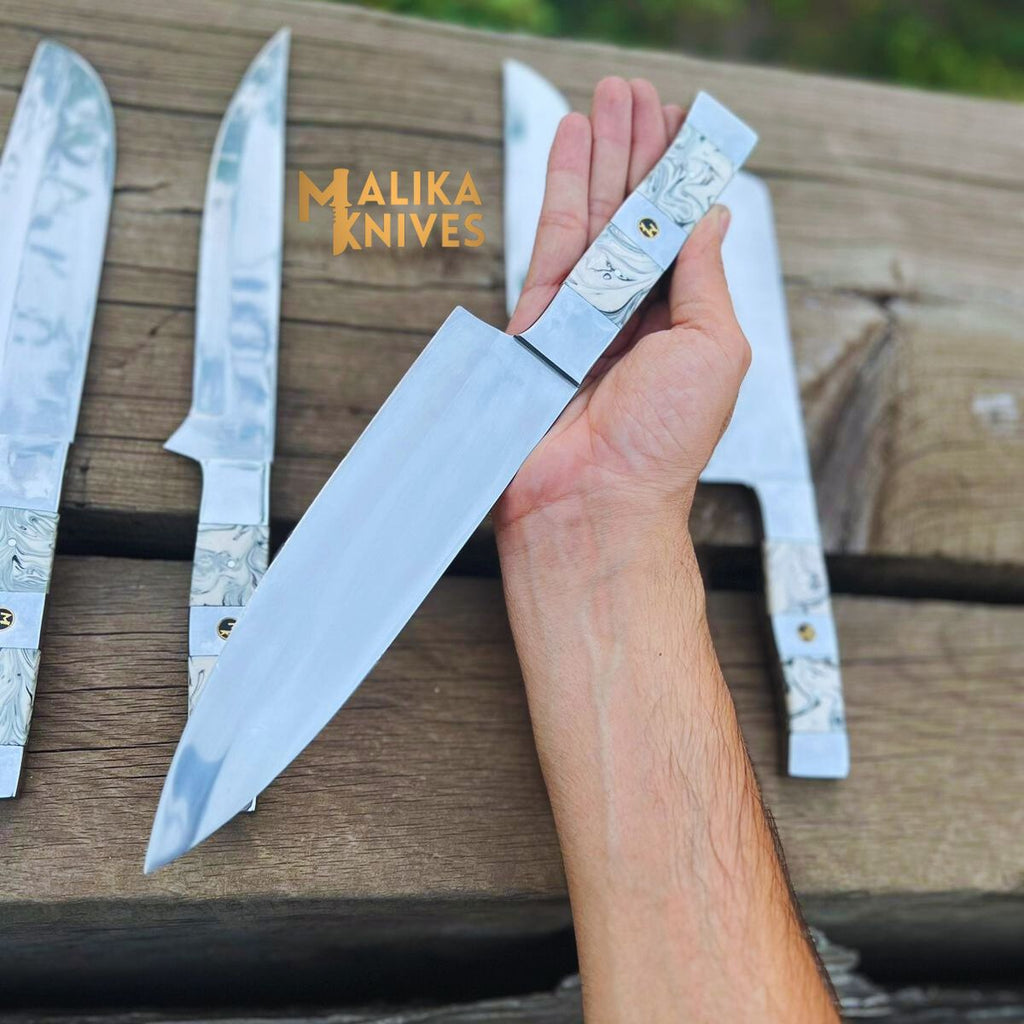 Malika Ultimate Kitchen Knife Set: Premium Black & white Collection with Custom Leather Carrying Case -0205