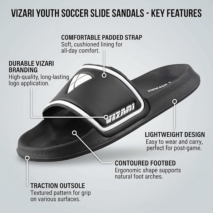 Vizari Sports Adult Soccer Slide Sandals - Black
