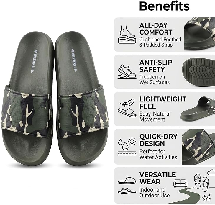 Vizari Youth Camo Soccer Slide Sandals – Green Khaki